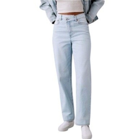 American Eagle Outfitters Denim - American Eagle Strigid Highest Waist Crossover Baggy Straight Jeans Light Wash 4